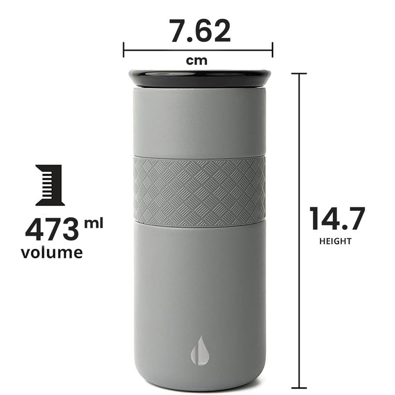 Elemental Artisan Insulated Tumbler, Triple Wall Coffee Travel Mug, Reusable Stainless Steel Coffee Tumbler with Ceramic Lid, Thermal Coffee Cups for Hot (6 Hrs) & Cold (18 Hrs), 16oz - Graphite - Image 2
